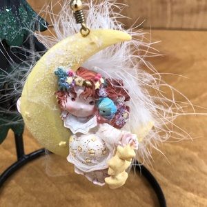 Vintage Angel on a Moonbeam Cherub Ornament Feathers Gift Friendship Christmas